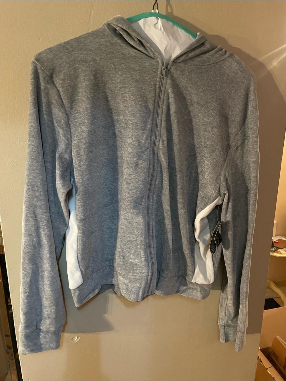 NWT Free Play Gray Full-Zip Hooded Sweatshirt with White Side Panels